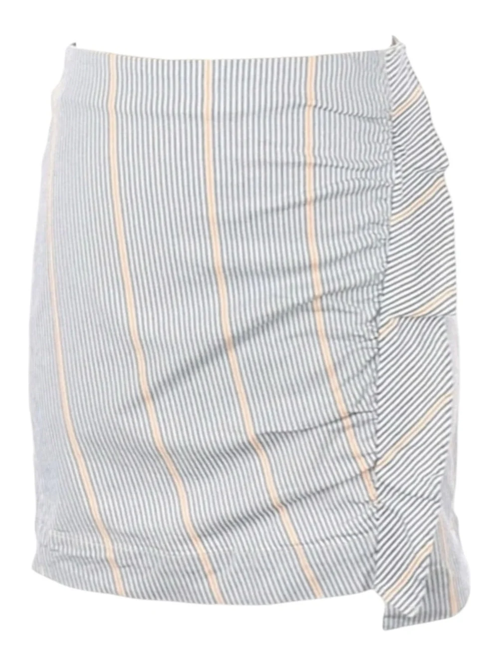 new 3x1 ᯾ Jane Ruffle Stretch Denim Mini Skirt ᯾ Blue Ticking Stripe ᯾ XS ᯾ Chic